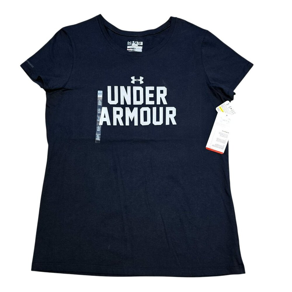 New Under Armour HeatGear T-Shirt Athletic Top Fitness Workout Black Womens XL